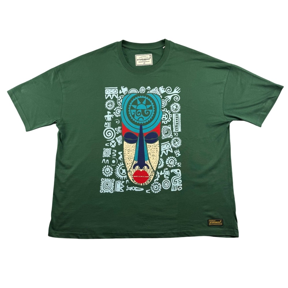 Stormborn Clothing Co Green Tribal Mask Graphic T-Shirt Mens XXL Soft Cotton
